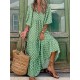 Long Dress Maxi Dress Green 3/4 Length Sleeve Geometric Patchwork Fall Autumn V Neck Loose Fit 2023 S M L XL