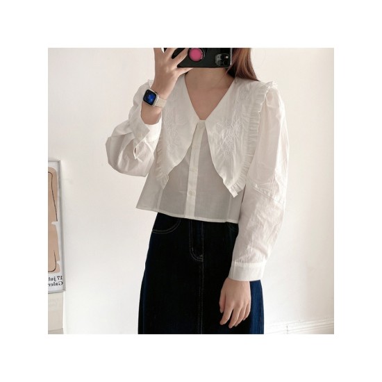 Women’s V-Neck Pure Color Long Sleeve Blouse