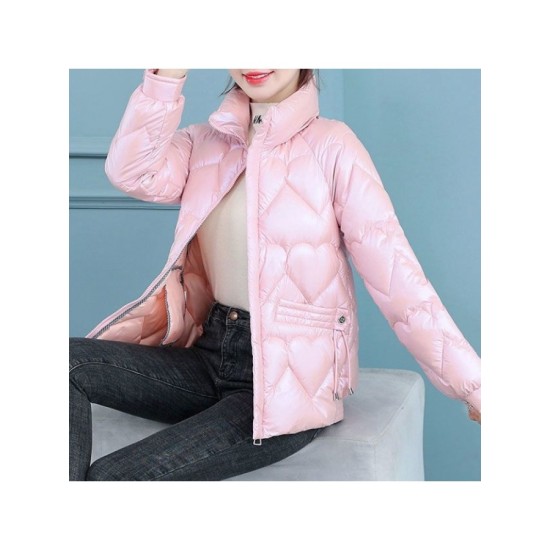 Plus Size Heart Shape Solid Winter Short Coat