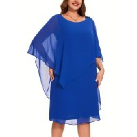 Chiffon Cape Sleeve Bridesmaid Dress, Elegant Crew Neck Loose Fit Asymmetric Dress For Wedding Party, Women Clothing – Mallcopilot fashion women's clothings and shoes outlet factory store