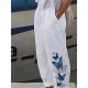 Linen Pants Pants Trousers Faux Linen White Red Royal Blue Fashion Casual Daily Side Pockets Print Full Length Comfort Butterfly S M L XL XXL