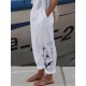 Linen Pants Pants Trousers Faux Linen White Red Royal Blue Fashion Casual Daily Side Pockets Print Full Length Comfort Butterfly S M L XL XXL