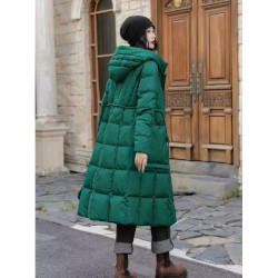 Solid Color Hooded Long Down Coat