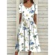 Casual Dress Midi Dress White Blue Green Short Sleeve Floral Ruched Summer Spring Crew Neck Basic Loose Fit 2023 S M L XL XXL 3XL