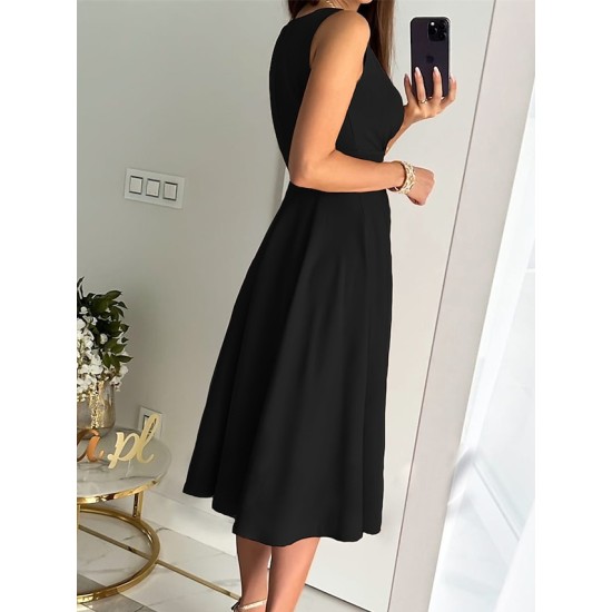 Wedding Guest Dress Party Dress Cocktail Dress Midi Dress Light Pink Black Red Sleeveless Pure Color Ruched Summer Spring V Neck Fashion Birthday Wedding Guest Vacation 2023 S M L XL