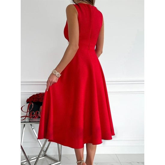 Wedding Guest Dress Party Dress Cocktail Dress Midi Dress Light Pink Black Red Sleeveless Pure Color Ruched Summer Spring V Neck Fashion Birthday Wedding Guest Vacation 2023 S M L XL