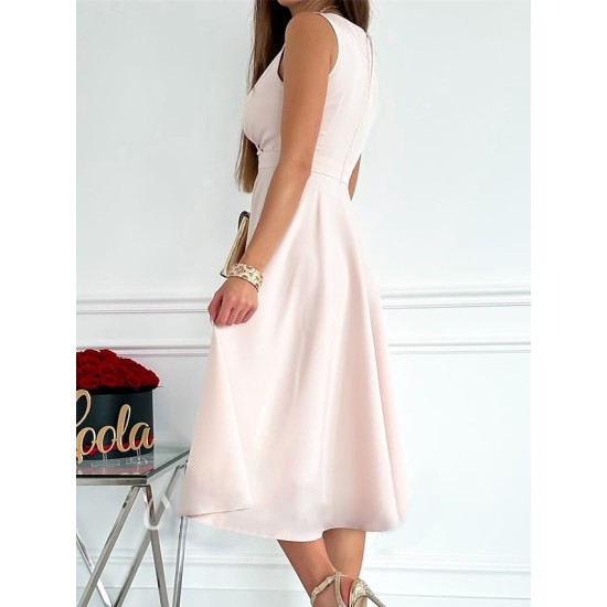 Wedding Guest Dress Party Dress Cocktail Dress Midi Dress Light Pink Black Red Sleeveless Pure Color Ruched Summer Spring V Neck Fashion Birthday Wedding Guest Vacation 2023 S M L XL