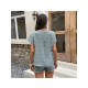 Loose V Neck Short Sleeve Women Blouse