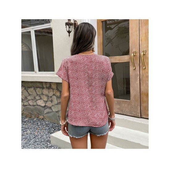 Loose V Neck Short Sleeve Women Blouse