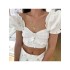 Ladies White Puff Sleeve Cotton Linen Crop Blouse