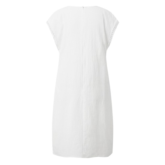 Cotton Linen Dress Casual Dress Shift Dress Midi Dress Cotton Fashion Modern Outdoor Daily Vacation V Neck Cut Out Short Sleeve Summer Spring 2023 Regular Fit White Blue Green Plain S M L XL