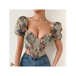 Vintage Backless Puff Sleeve Ladies Blouse Tops