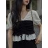 French Patchwork Puff Short Sleeve Tops