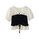 French Patchwork Puff Short Sleeve Tops