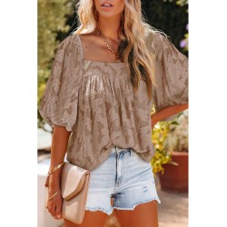 Casual Printing Puff Sleeve Square Neck Blouses