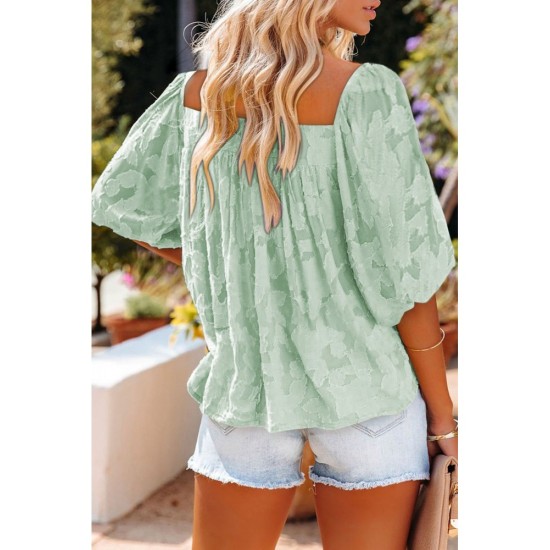 Casual Printing Puff Sleeve Square Neck Blouses