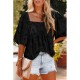 Casual Printing Puff Sleeve Square Neck Blouses