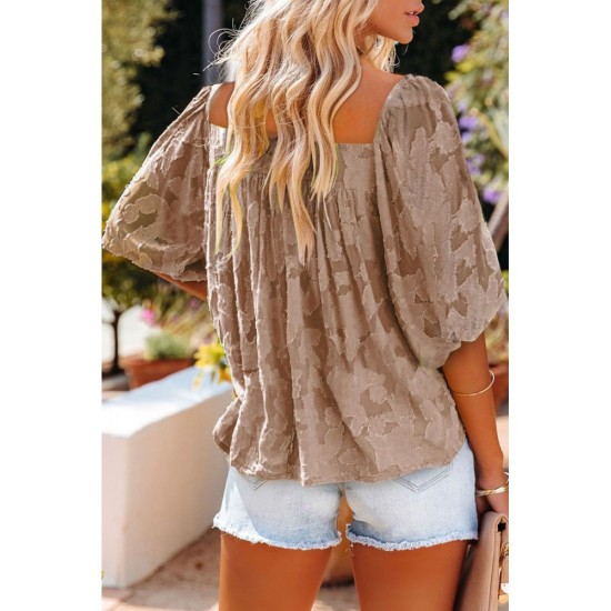 Casual Printing Puff Sleeve Square Neck Blouses