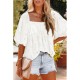 Casual Printing Puff Sleeve Square Neck Blouses