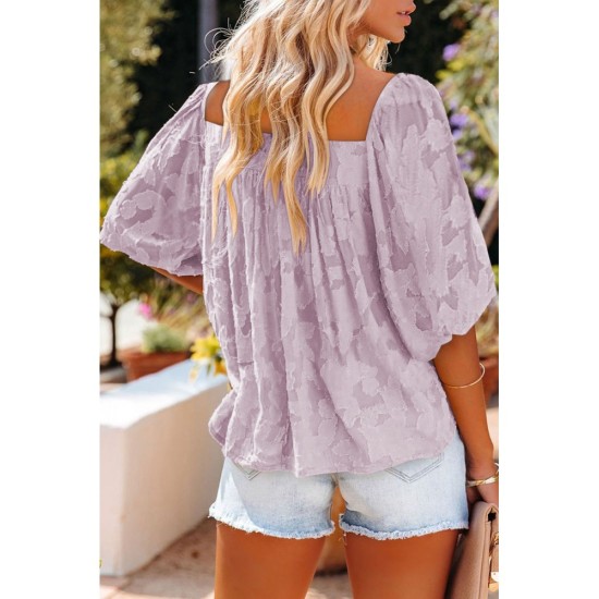 Casual Printing Puff Sleeve Square Neck Blouses