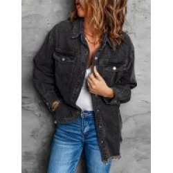 Vintage Long Sleeve Stylish Denim Top, Button Long Sleeve Collared Shirt, Casual Jacket Tops, Women Clothing – Mallcopilot fashion women's clothings and shoes outlet factory store