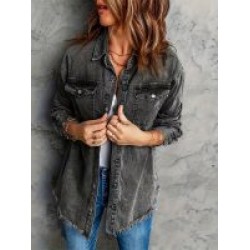 Vintage Long Sleeve Stylish Denim Top, Button Long Sleeve Collared Shirt, Casual Jacket Tops, Women Clothing – Mallcopilot fashion women's clothings and shoes outlet factory store