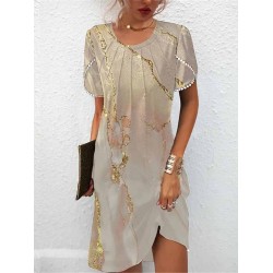 Casual Dress Summer Dress Print Dress Ombre Marble Print Patchwork Print Crew Neck Mini Dress Fashion Streetwear Outdoor Daily Short Sleeve Regular Fit Khaki Summer Spring S M L XL XXL