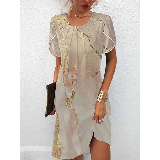 Casual Dress Summer Dress Print Dress Ombre Marble Print Patchwork Print Crew Neck Mini Dress Fashion Streetwear Outdoor Daily Short Sleeve Regular Fit Khaki Summer Spring S M L XL XXL