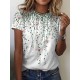 T shirt Tee Green Floral Print Short Sleeve Holiday Weekend Basic Round Neck Regular Floral Painting S