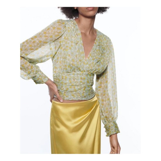 Vintage Style Printing Lantern Sleeve Women’s Blouse