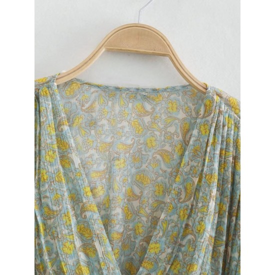 Vintage Style Printing Lantern Sleeve Women’s Blouse