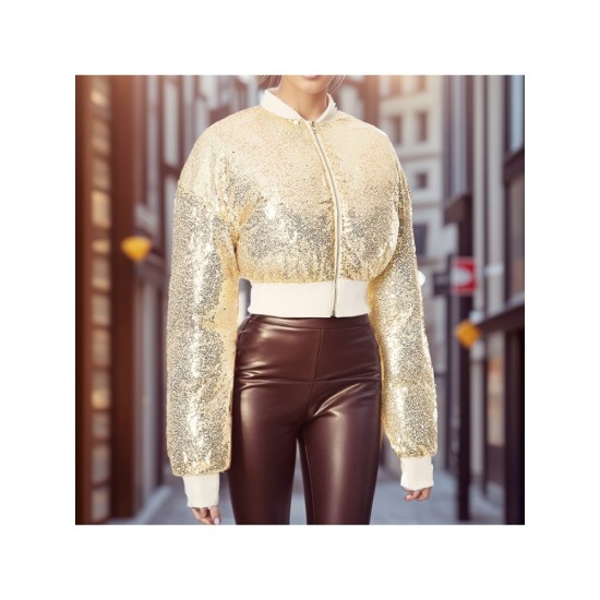 Sequin Elastic Waist Fitted Down Coats