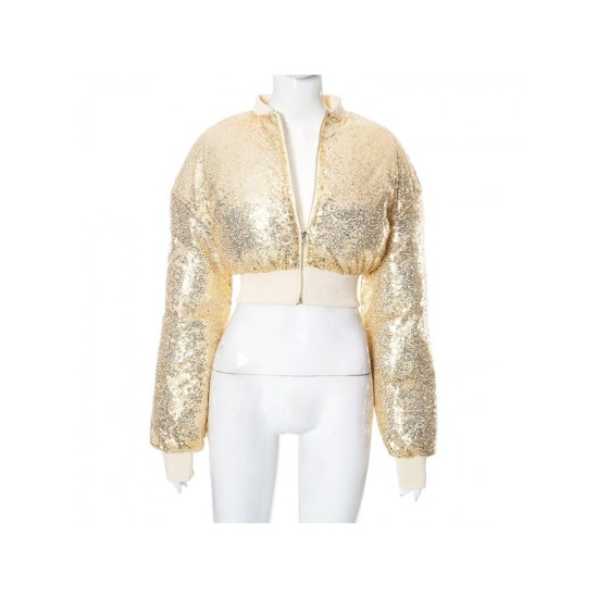 Sequin Elastic Waist Fitted Down Coats