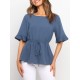 Casual Pure Color Ruffled Half Sleeve Ladies Top