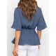 Casual Pure Color Ruffled Half Sleeve Ladies Top