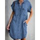 Denim Shirt Dress Midi Dress Denim Hot Casual Daily Weekend Shirt Collar Pocket Rolled Cuff Short Sleeve Summer Spring 2023 Loose Fit Light Blue Pure Color S M L XL XXL