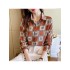 Retro Printed Satin Long Sleeve Blouse