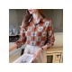 Retro Printed Satin Long Sleeve Blouse