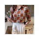 Retro Printed Satin Long Sleeve Blouse