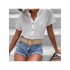 Casual White Stand Collar Summer Ladies Blouse