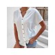 Casual White Stand Collar Summer Ladies Blouse