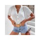 Casual White Stand Collar Summer Ladies Blouse