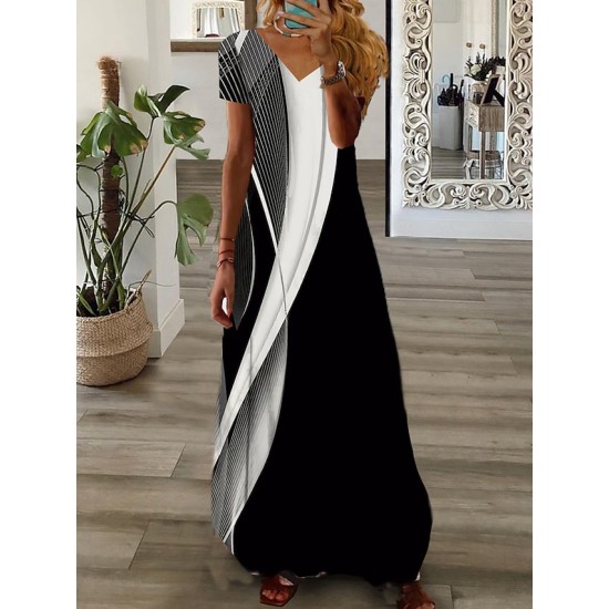 Long Dress Maxi Dress Casual Dress Print Dress Graphic Fashion Modern Daily Holiday Vacation Print Short Sleeve V Neck Dress Regular Fit Black White Pink Summer Spring XS S M L XL