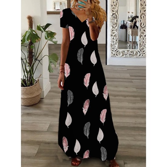 Long Dress Maxi Dress Casual Dress Print Dress Graphic Fashion Modern Daily Holiday Vacation Print Short Sleeve V Neck Dress Regular Fit Black White Pink Summer Spring XS S M L XL