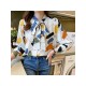 Korean Style Printing Bow Tie Long Sleeve Blouse