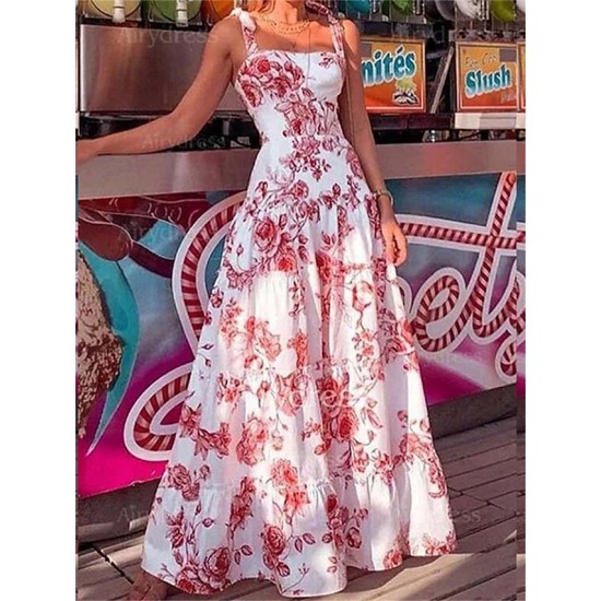 Long Dress Maxi Dress Sheath Dress Swing Dress Strap Dress Graphic Modern Mature Holiday Date Vacation Print Sleeveless Strap Dress Slim Red Blue Grey Summer Spring S M L XL 2XL