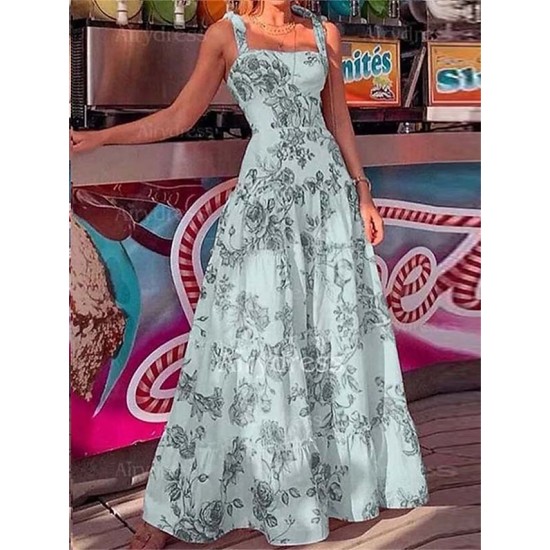 Long Dress Maxi Dress Sheath Dress Swing Dress Strap Dress Graphic Modern Mature Holiday Date Vacation Print Sleeveless Strap Dress Slim Red Blue Grey Summer Spring S M L XL 2XL