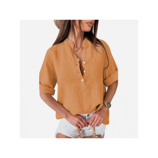 Causal Half Sleeve Solid Loose Ladies Blouse