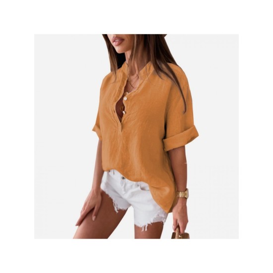 Causal Half Sleeve Solid Loose Ladies Blouse