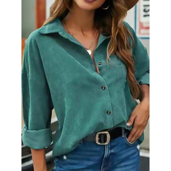 Simple Design Solid Long Sleeve Blouse For Women